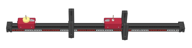 Choc inélastique entre chariots en mouvement et stationnaire (m1> m2) - Numérique