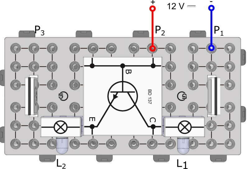 Jonctions de diodes sur transistors, circuit de test avec diodes électroluminescentes