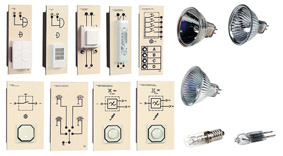 Installation avec lampes à incandescence et halogènes, équipement supplémentaire